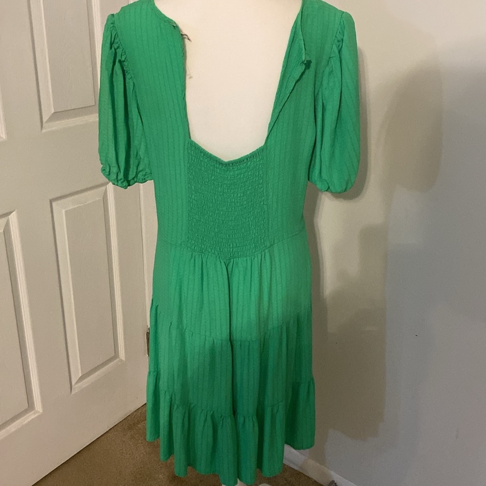 Green Smocked Puff Sleeve Midi Dress Open Back Cottagecore XL - Picture 6 of 8